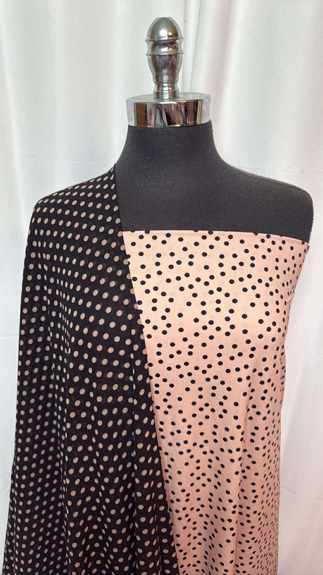 DOUBLE DOTS BUNDLE : 2YD Blush/Black Dots Yoga PF & 2.5YD Black/Taupe Dots Chiffon : A27448