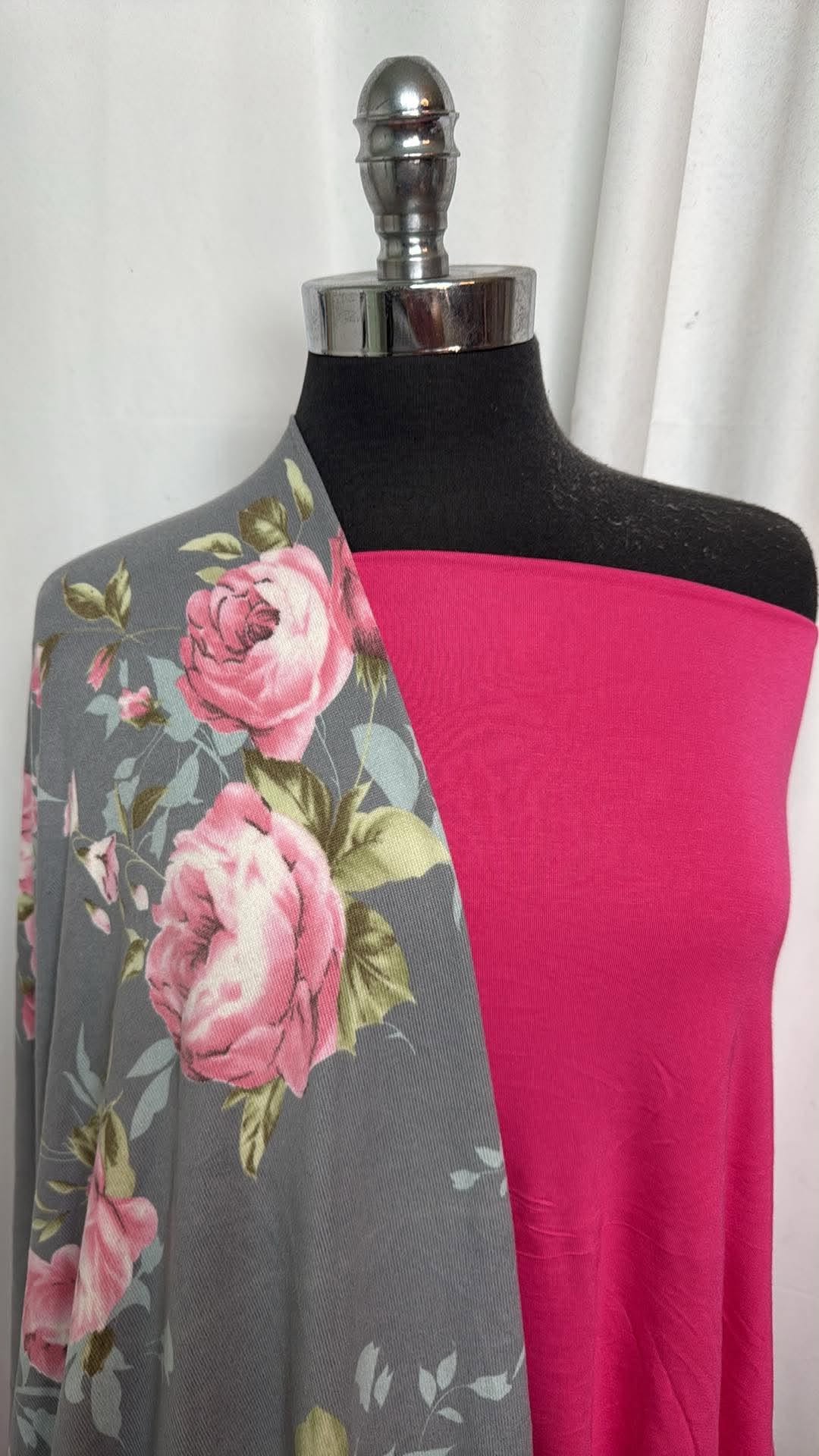PINK/GREY FLORAL BUNDLE : 2.5YD Pink Bamboo & 2YD Grey Floral Oakley SK : A30994