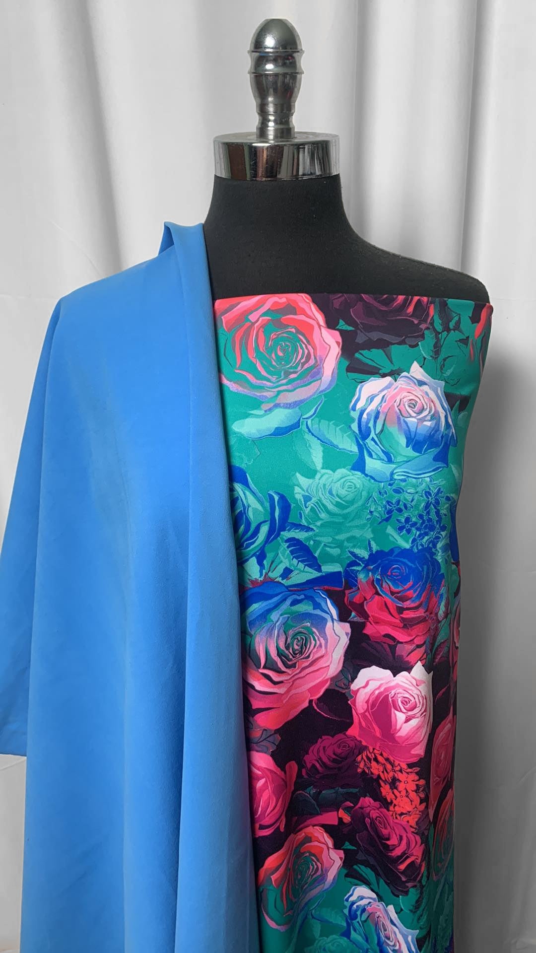 BLUE/ROSES BUNDLE : 1YD Blue Peached PF & 2YD Roses Yoga PF : A2422