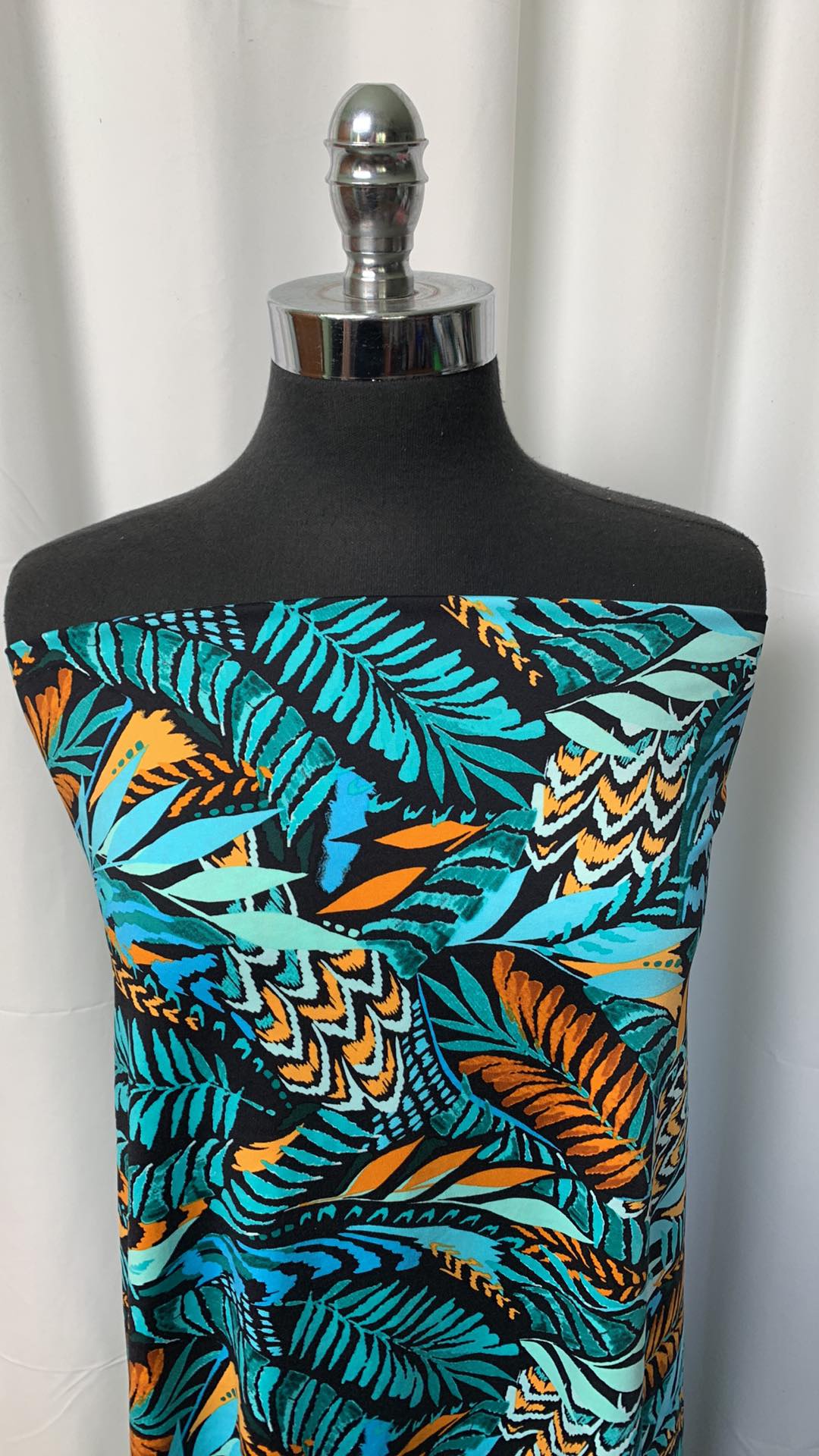 Teal/Rust Leaves - Designer Swim/Nylon Spandex - 2 Yard Cut