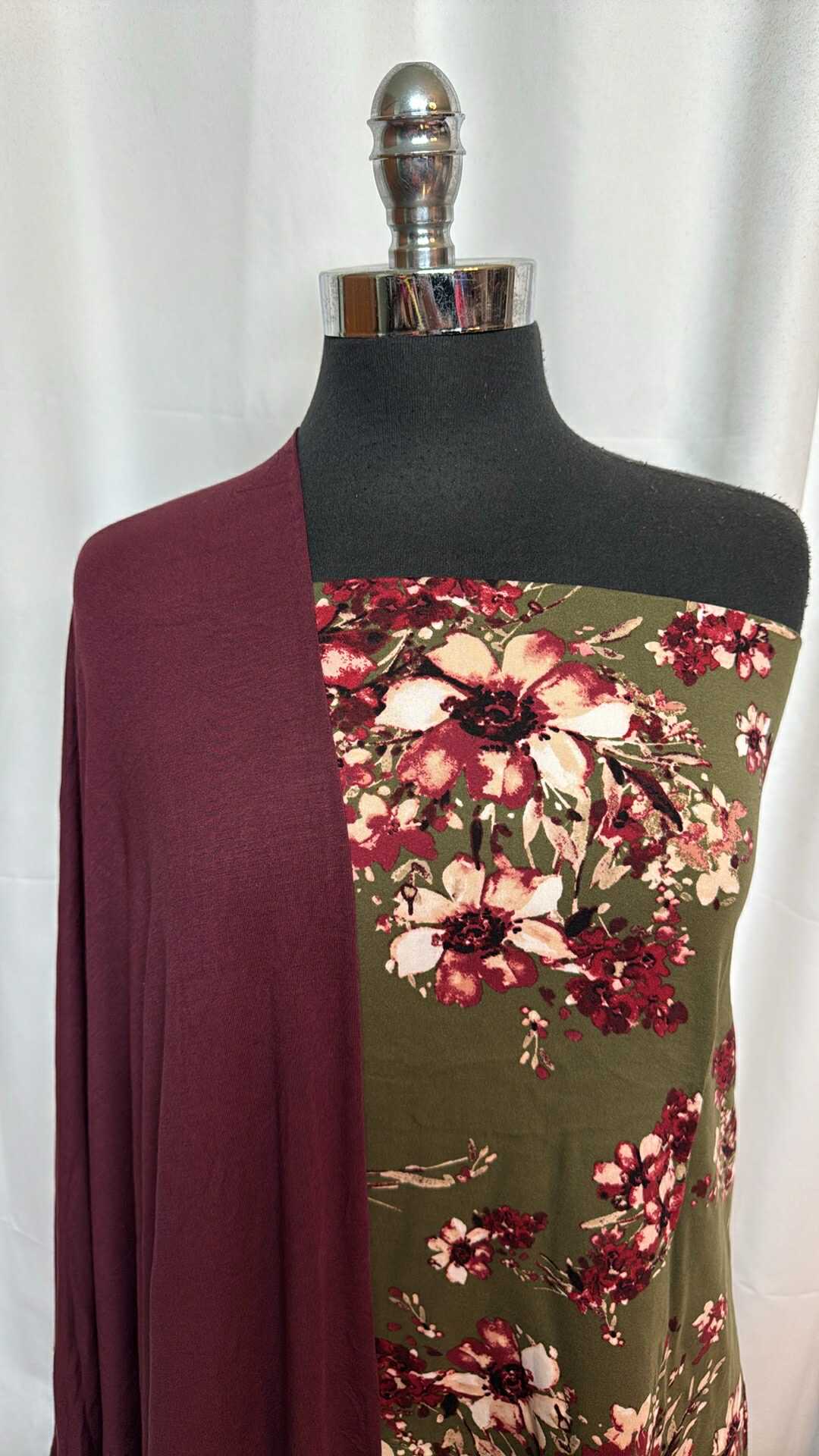 BURGUNDY/OLIVE FLORAL BUNDLE : 2YD Burgundy R/S & 2YD Olive Floral DBP : A28769