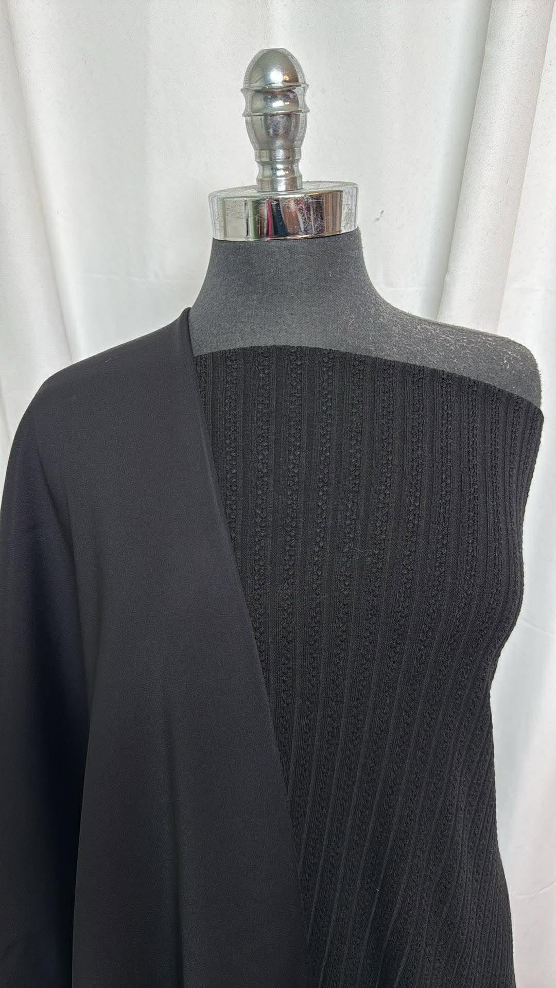 DOUBLE BLACK BUNDLE : 2YD Black Textured Cotton-Blend SK (70" Wide) & 2YD Black Stretch Softshell : A30401