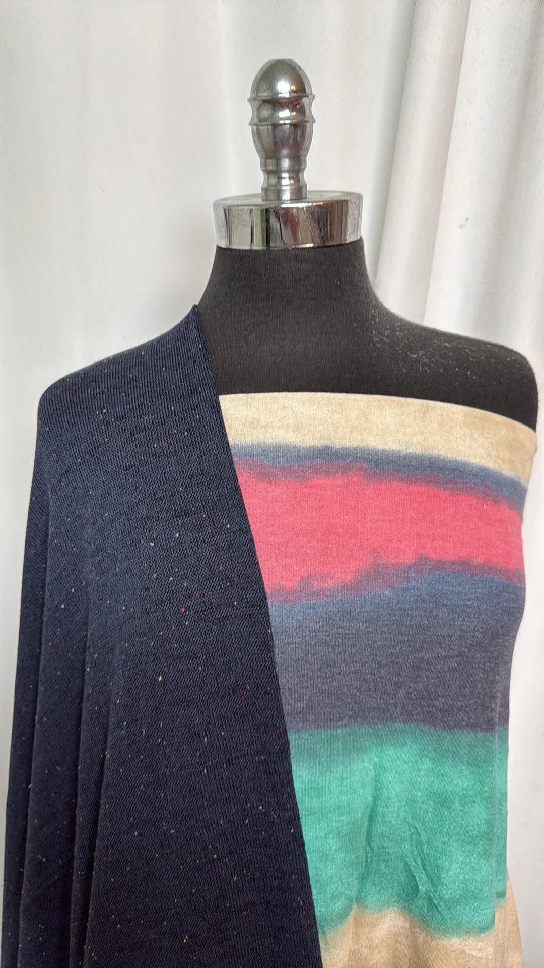 NAVY SWEATER/STRIPE BUNDLE : 2YD Stripe PRS FT & 2.5YD Navy Loose SK w/Specks : A30995