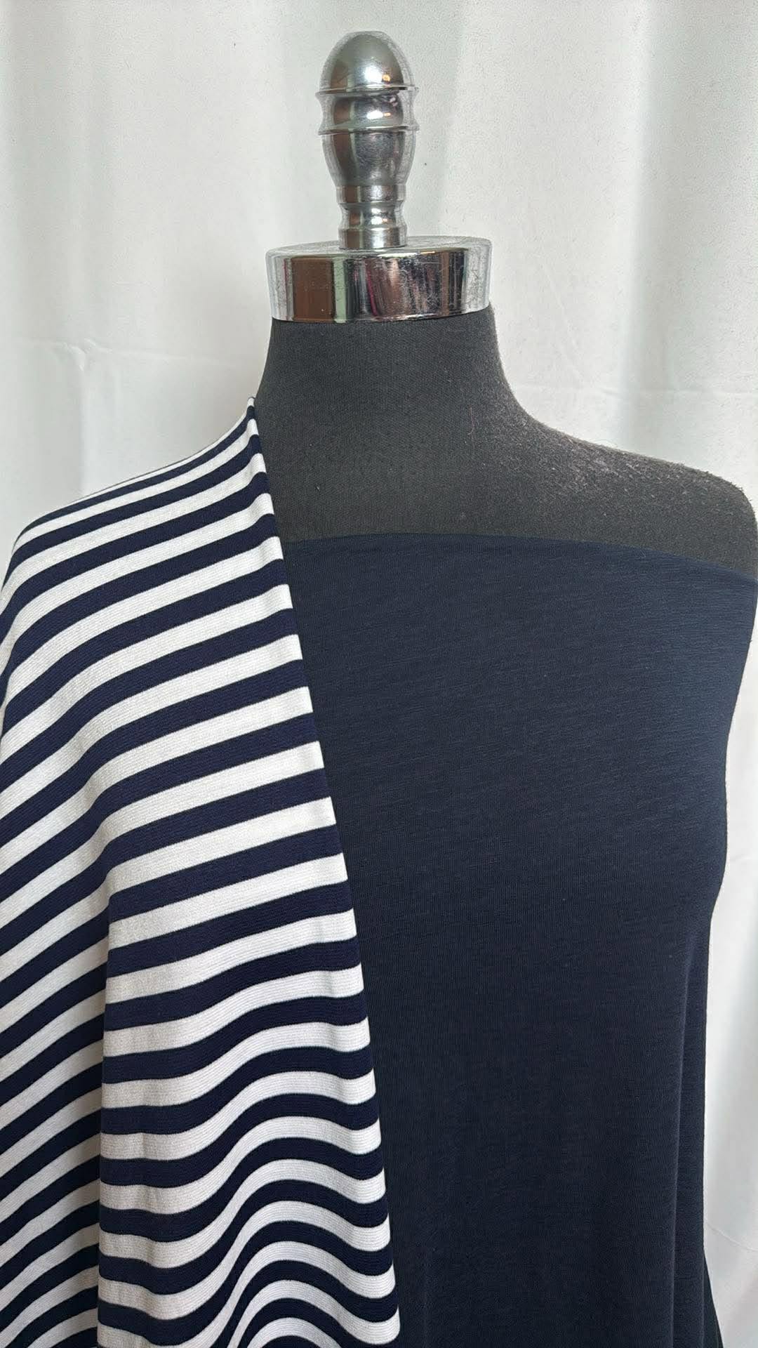 NAVY/STRIPE BUNDLE : 2YD Navy Slub R/S & 2YD Navy Stripe Yarn-Dyed Ponte : A29950