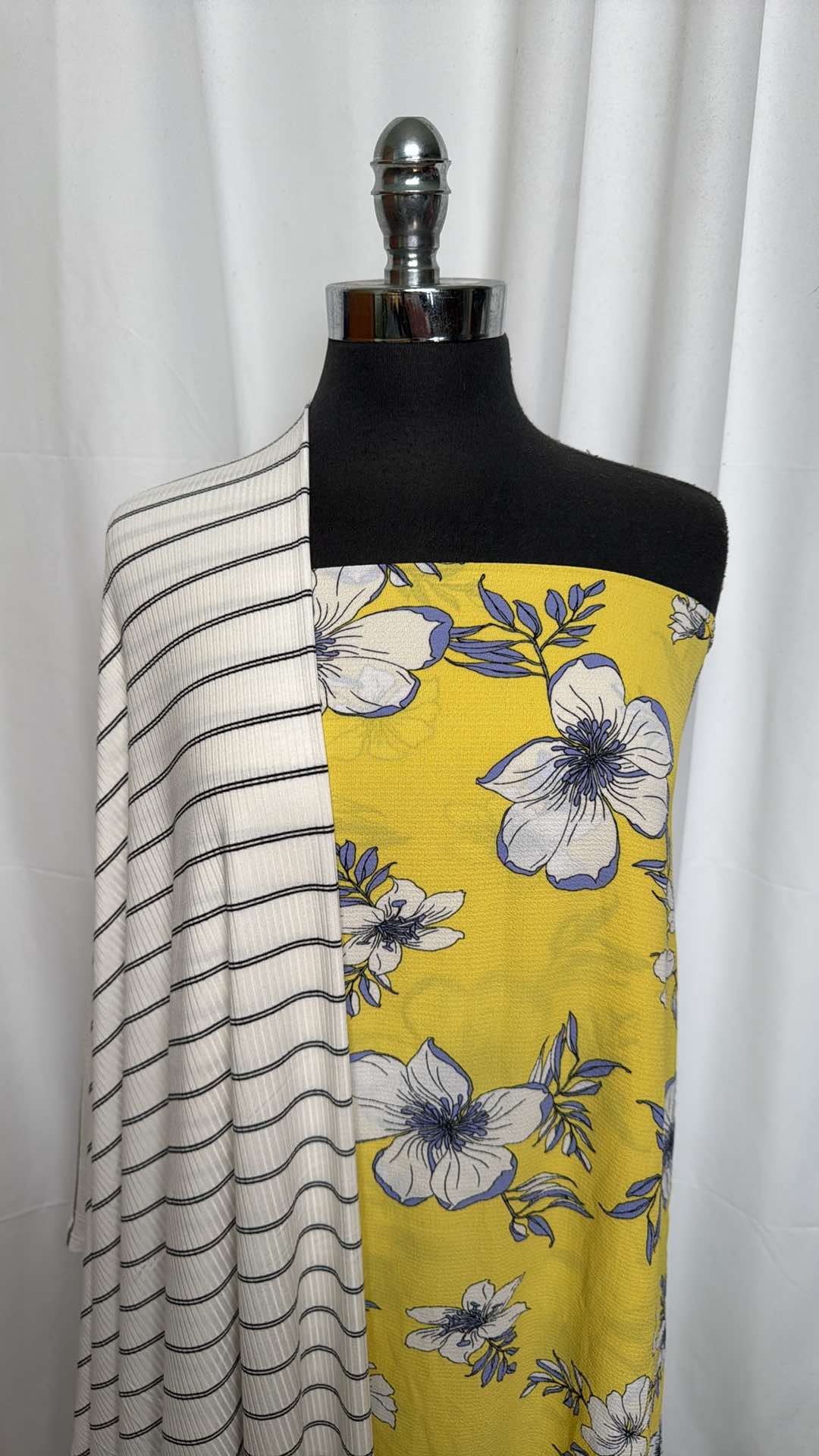 YELLOW FLORAL/STRIPE BUNDLE : 4YD Yellow Floral Bubble Crepe & 2YD Stripe R/S Rib : A26467