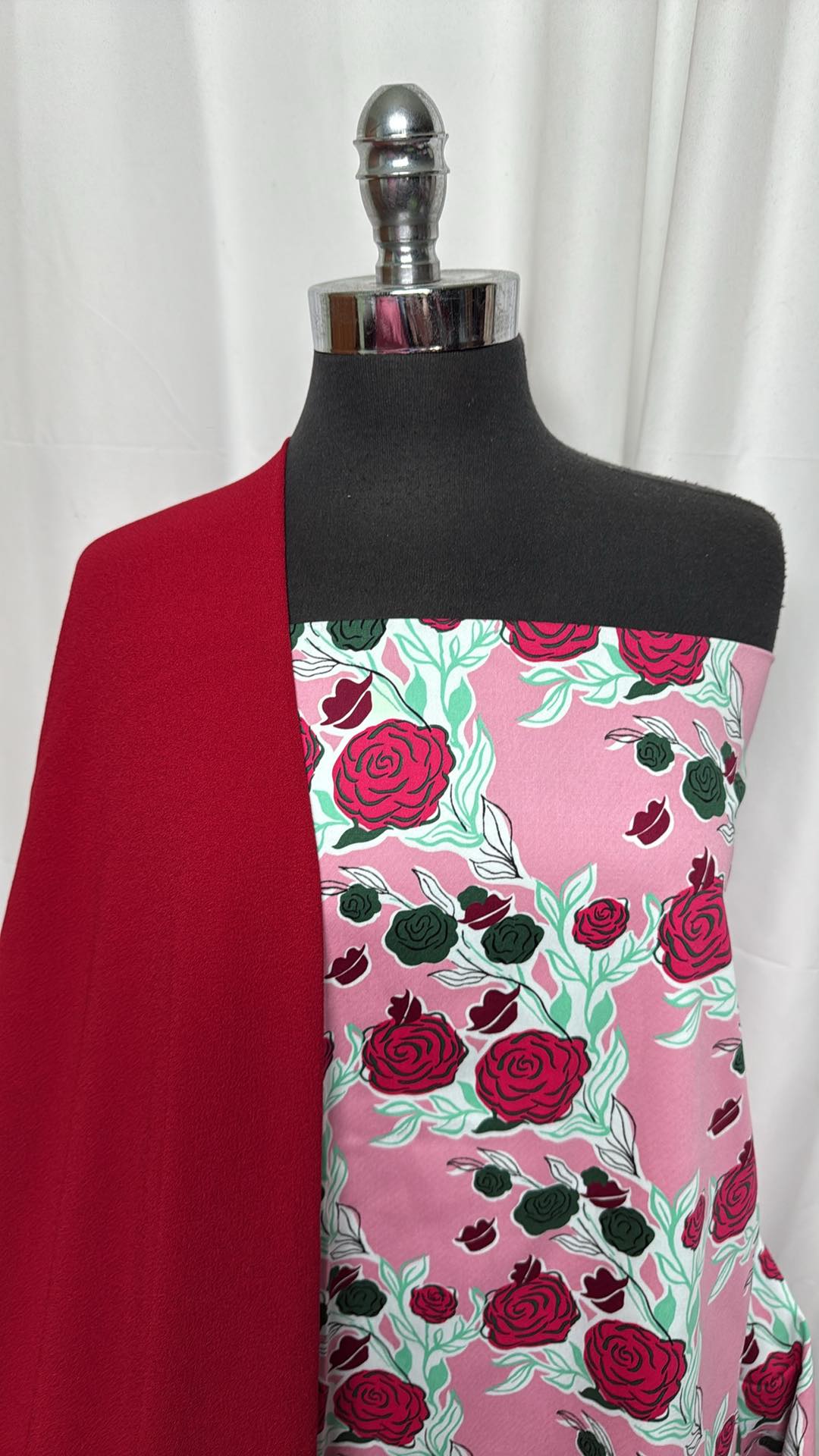 RED/PINK FLORAL BUNDLE : 2YD Red Bubble Crepe & 2YD Pink Floral Stretch Cotton Sateen : A27099