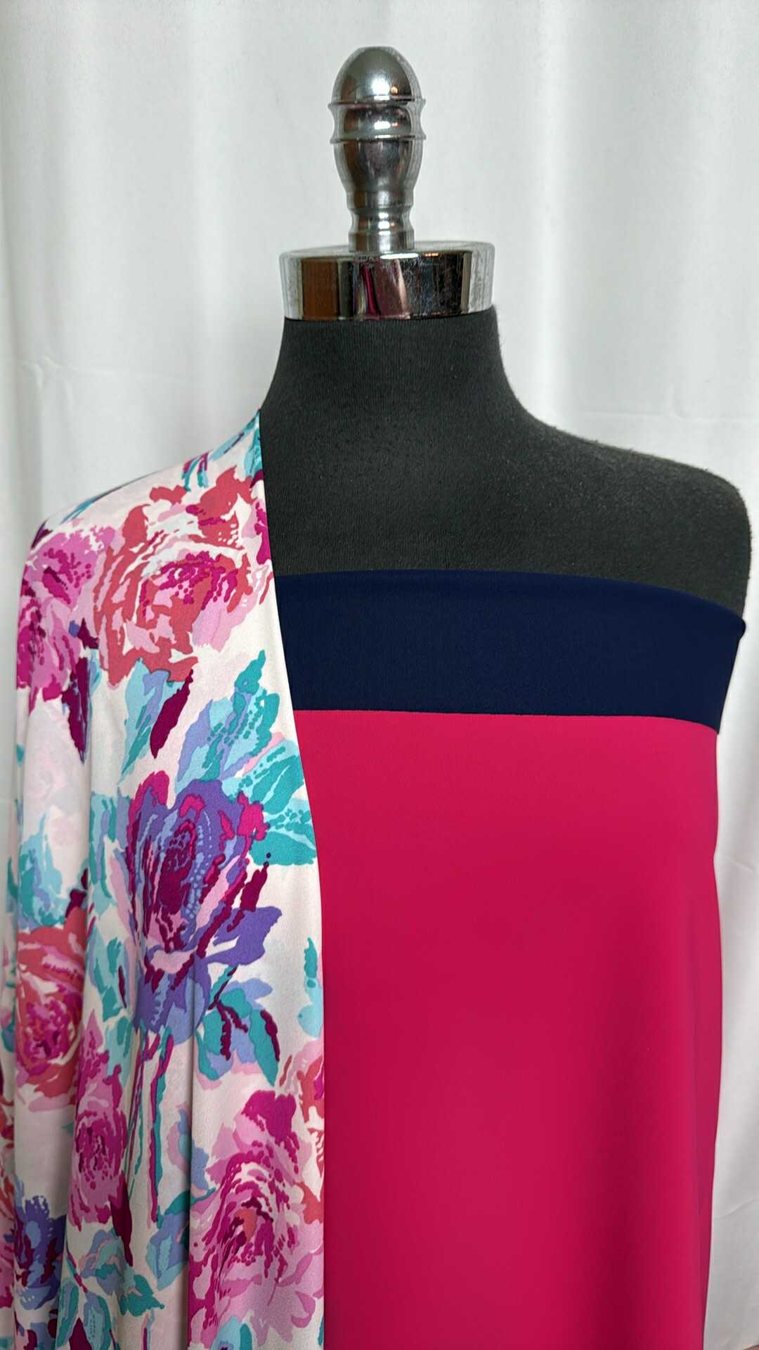 2-FACED/FLORAL BUNDLE : 2YD Fuchsia/Navy 2-Faced Bonded Italian Polyamide/Elastane & 2YD Floral PWD : A28968