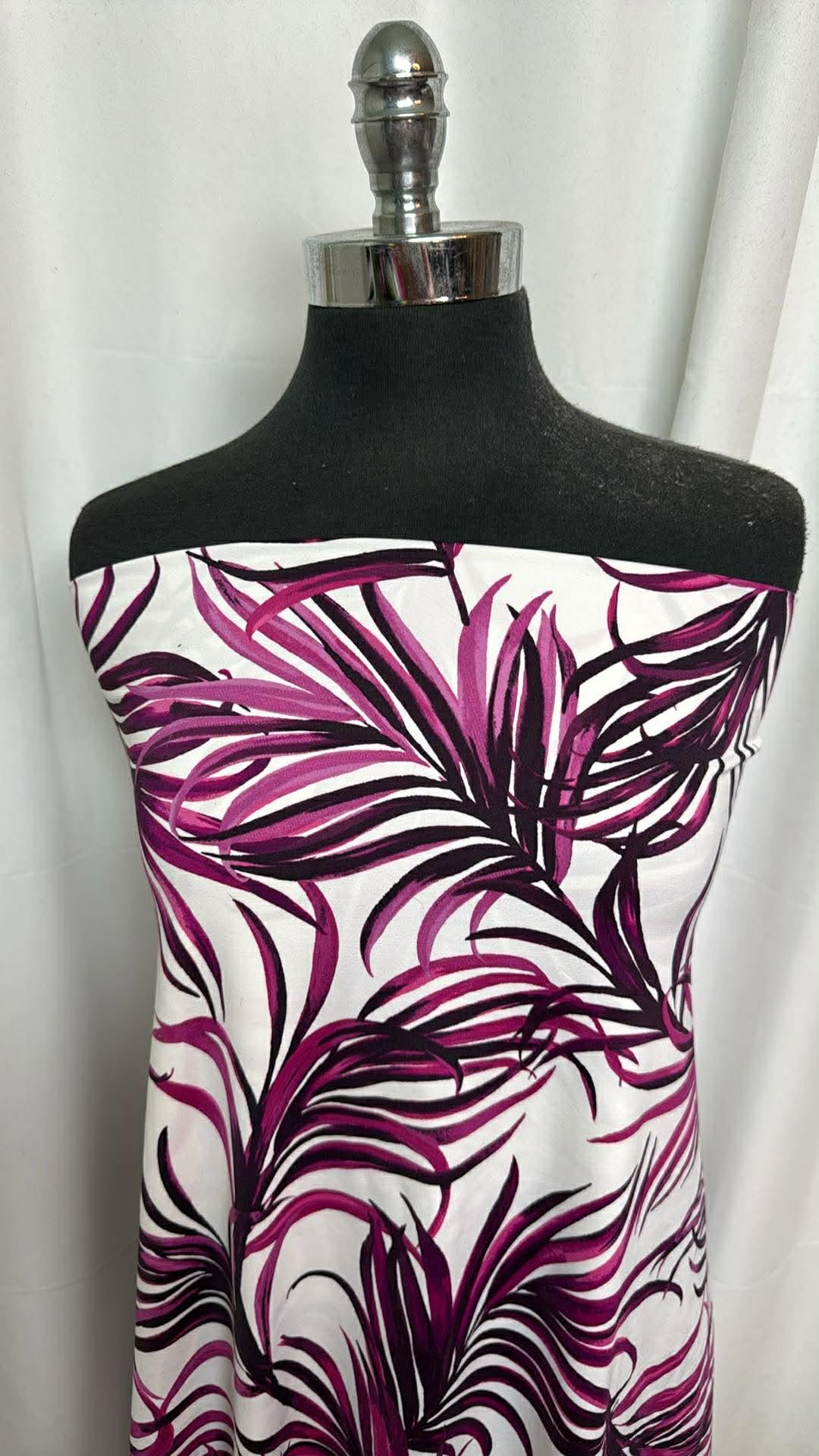 Purple Leaves on White - Nylon/Spandex Swim- 2 Yard Cut