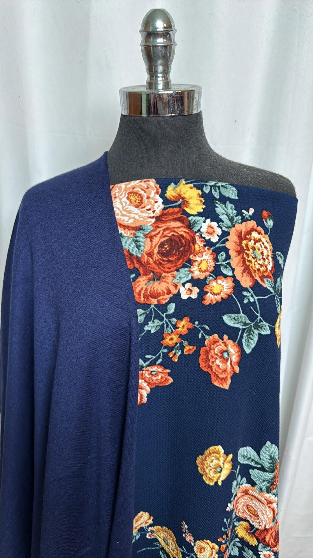 NAVY/ORANGE FLORAL BUNDLE : 3YD Navy Super-Brushed PRS FT & 3.5YD Navy/Orange Floral Bullit : A30114