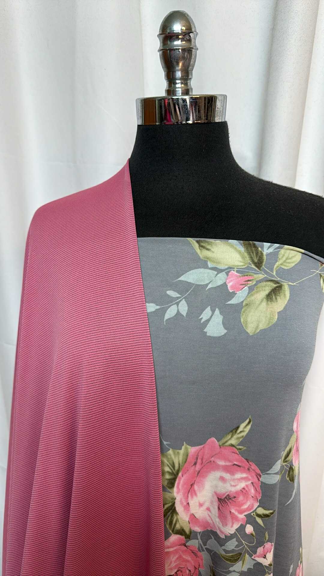 PINK/SILVER FLORAL BUNDLE : 2YD Pink Bamboo/Poly & 3YD Silver Floral Bulgari : A28824