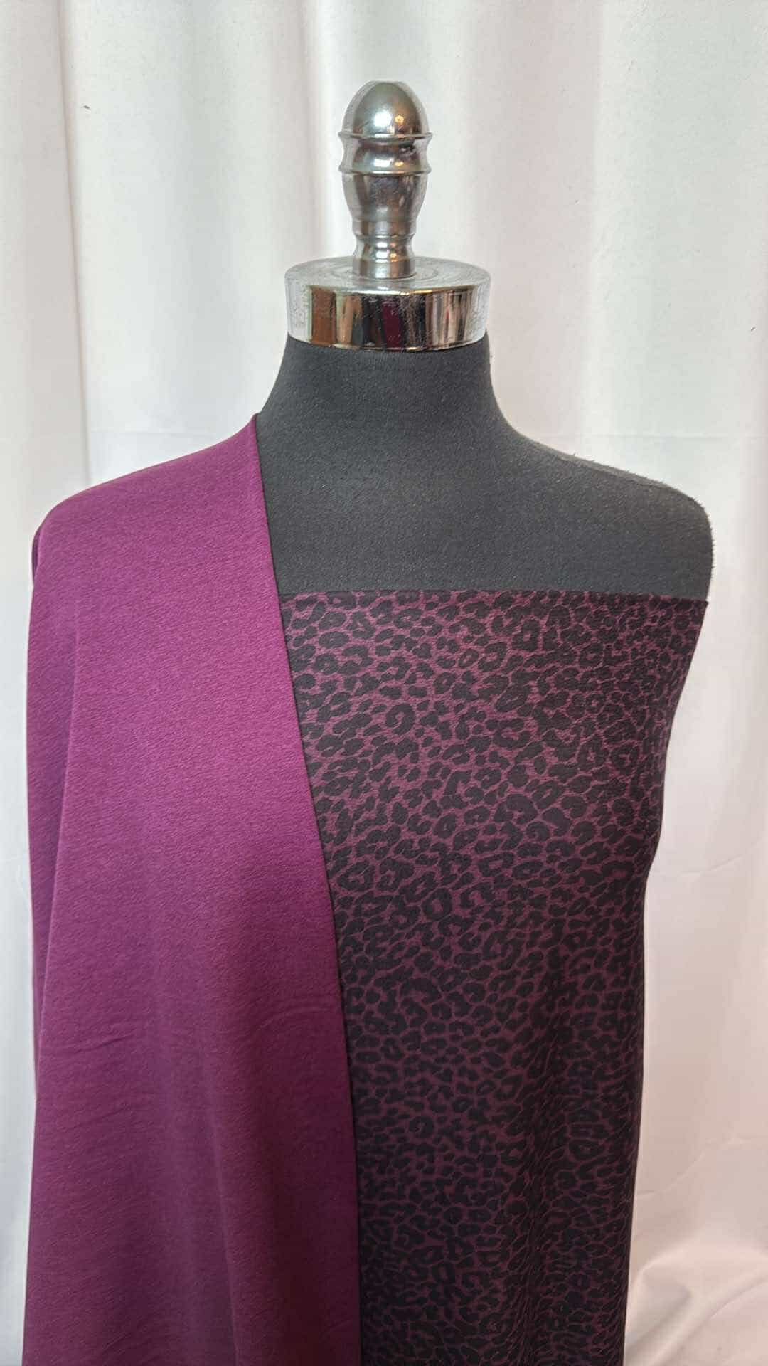 EGGPLANT/LEOPARD BUNDLE : 1.5YD Leopard Peached PF & 1.5YD Eggplant Peached PF : A26958