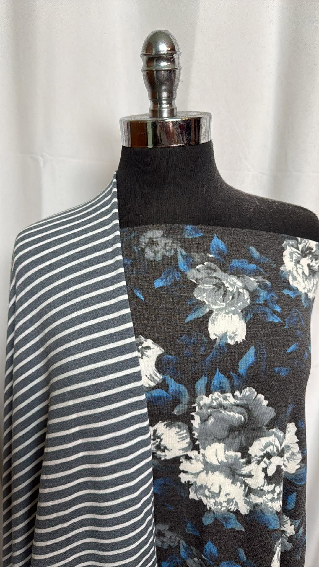 STRIPE/CHARCOAL-BLUE FLORAL BUNDLE : 2YD Stripe PRS FT & 2YD Charcoal/Blue Floral PRS FT : A30023