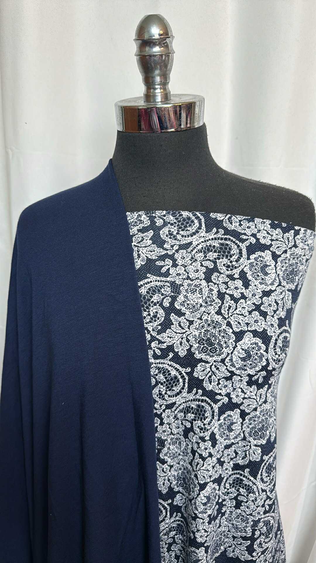 NAVY "LACE" BUNDLE : 2YD Navy Brushed Modal FT & 1YD Navy "Lace" DBP ...