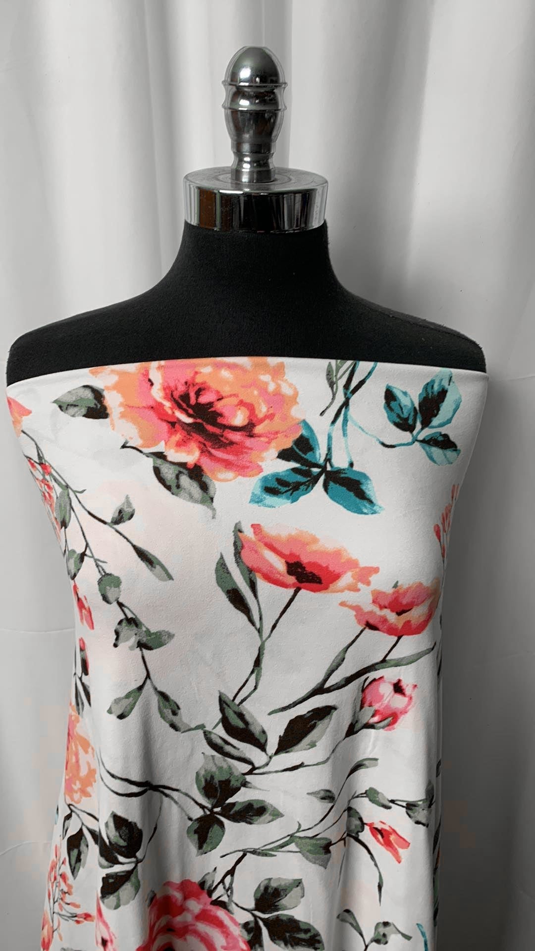 Ivory Floral - Double Brushed Poly Spandex - 2 Yard Cut