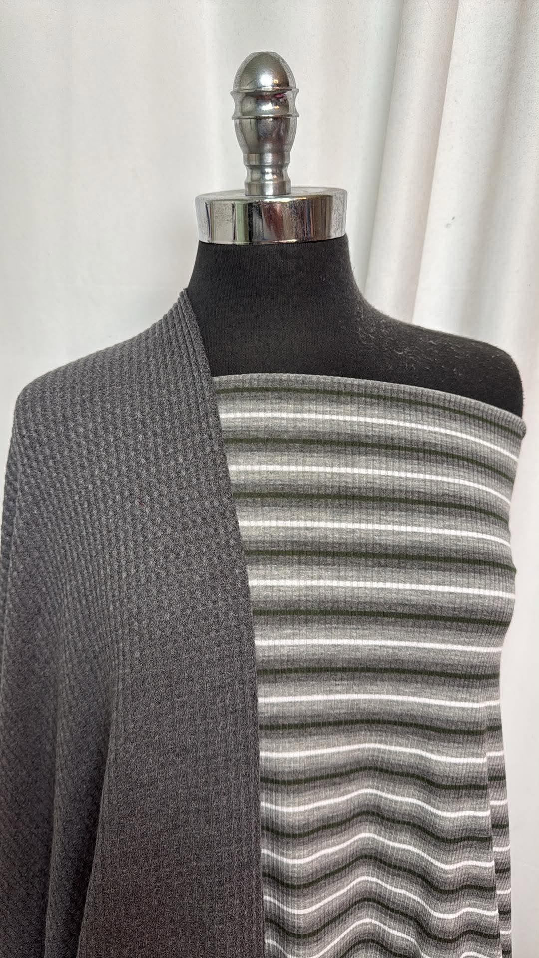 GREY WAFFLE/STRIPE BUNDLE : 2YD Grey Waffle & 2YD Grey/Green Stripe PRS Rib : A30997