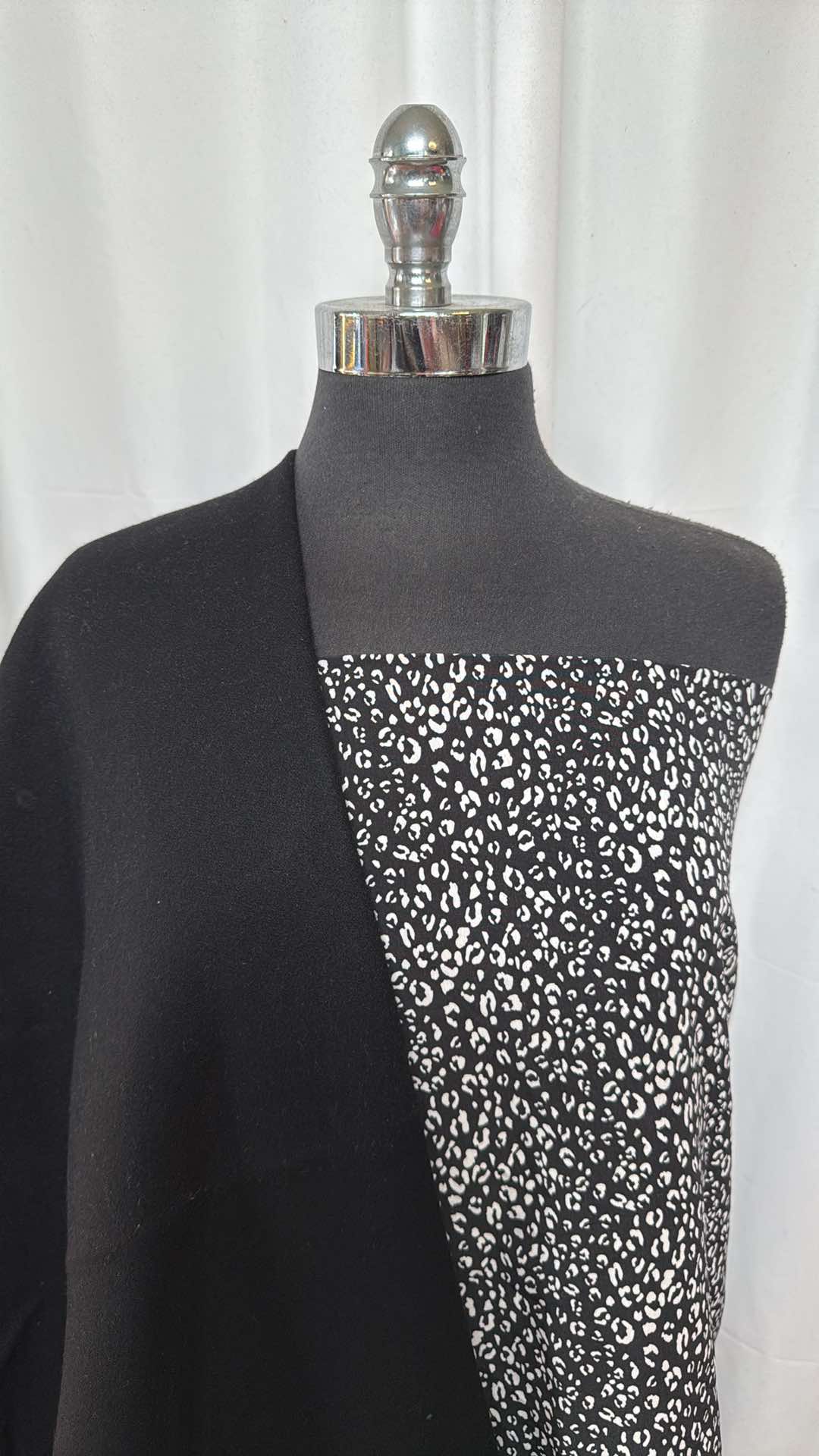 MONOCHROME/LEOPARD BUNDLE : 1.5YD Monochrome Leopard Poly Woven & 2YD Black Wool-Blend Woven : A26428