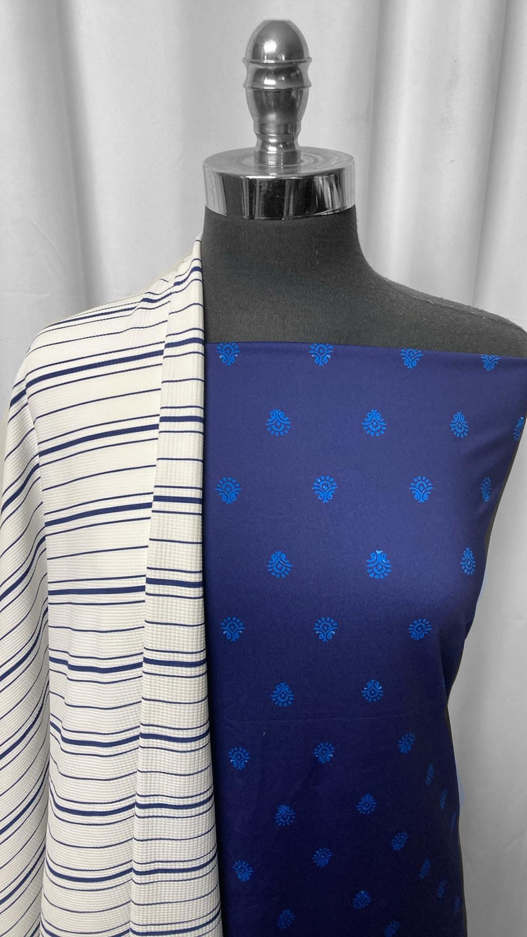 BLUE MEDALLION/STRIPE BUNDLE : 1.5YD Blue Medallion N/S & 2YD Stripe Textured N/S : A25153
