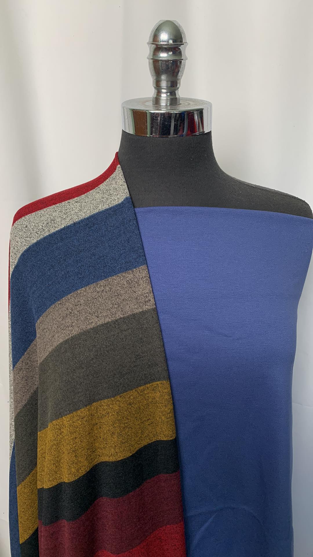 BLUE/STRIPE BUNDLE : 1YD Denim Blue Nylon Ponte & 2YD Variegated Stripe Hacci SK : A1980