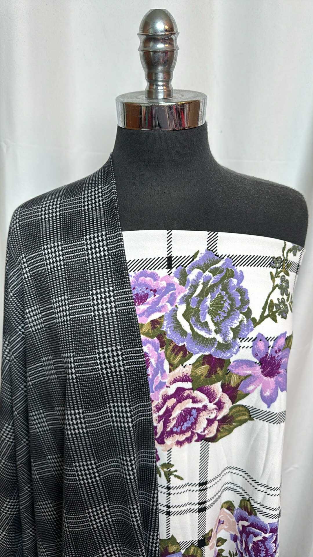 FLORAL/PLAID BUNDLE : 2YD Floral Crepe Scuba & 2YD Plaid Brushed Hacci SK : A28440