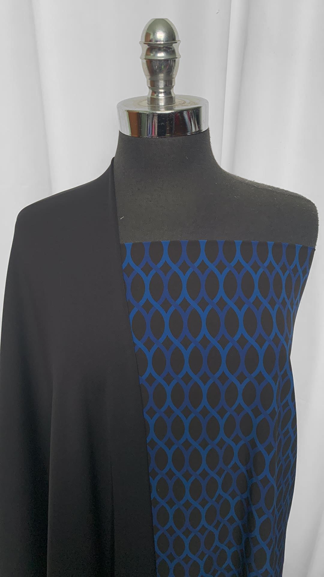 BLACK/BLUE GEO BUNDLE : 2YD Black/Blue Geo Stretch Woven (Boardshort) & 1.5YD Black Nylon/Elastane Interlock : A25505
