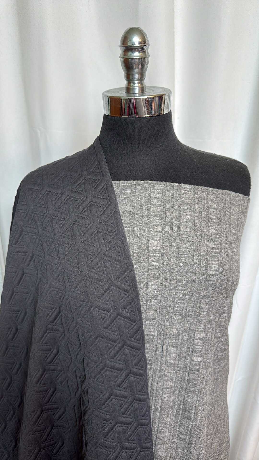 GREY/CHARCOAL QUILTED BUNDLE : 2YD Grey Brushed Rib SK & 2YD Charcoal Quilted (Read descr.) : A28603