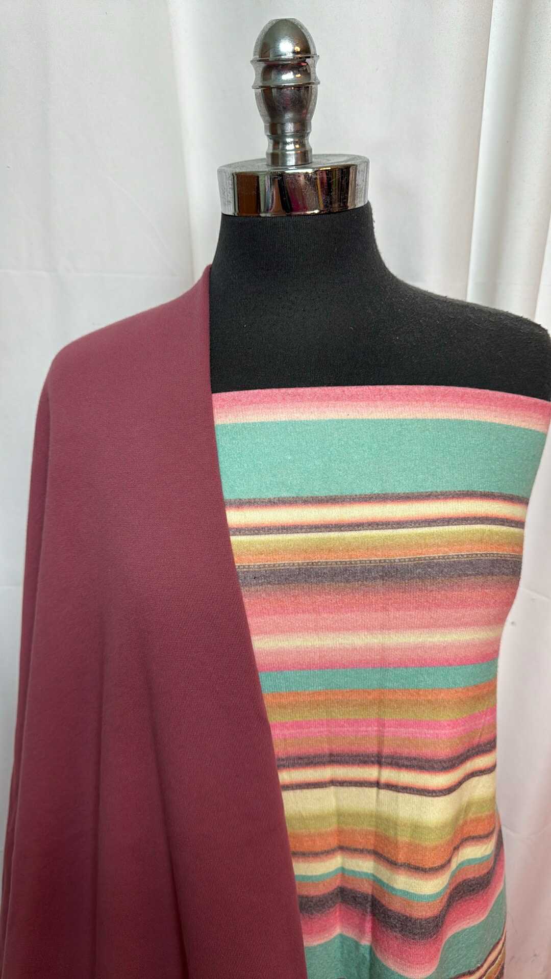 BURGUNDY/STRIPE BUNDLE : 2YD Stripe Brushed SK & 2.5YD Burgundy Cotton FT (Lightly Brushed on Reverse) : A27500