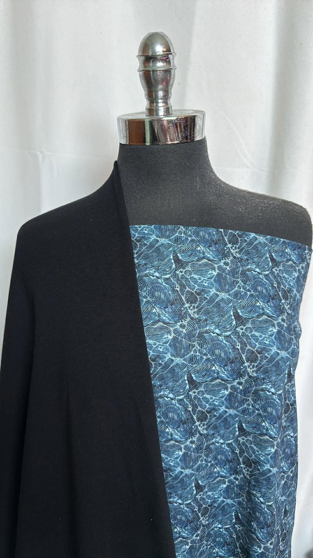 BLACK/ABSTRACT BLUE BUNDLE : 1YD Abstract Blue Yoga PF & 2YD Black Cotton/Modal/Spandex FT : A30061