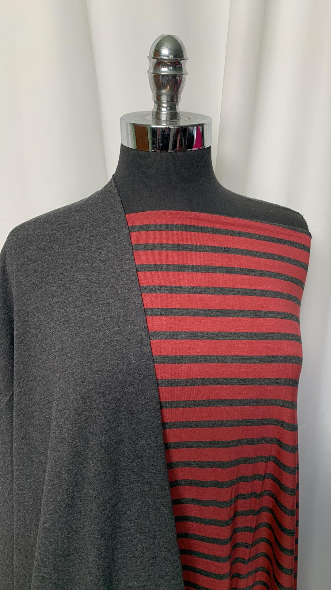 CHARCOAL/RED STRIPE BUNDLE : 2YD Stripe Bamboo & 2YD Charcoal P/C : A2267