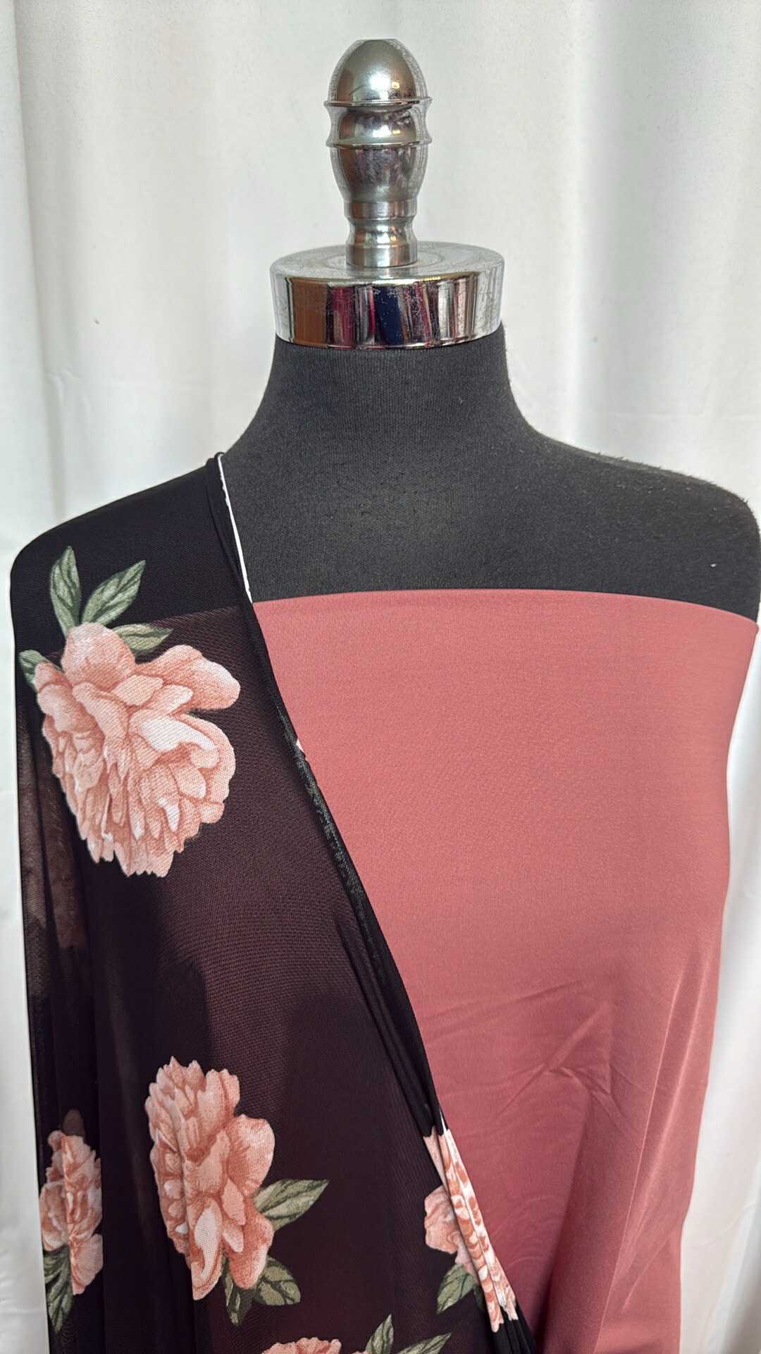 ROSE/BLACK FLORAL MESH BUNDLE : 2YD Black Floral Stretch Mesh & 1YD Rose Yoga PF : A28519