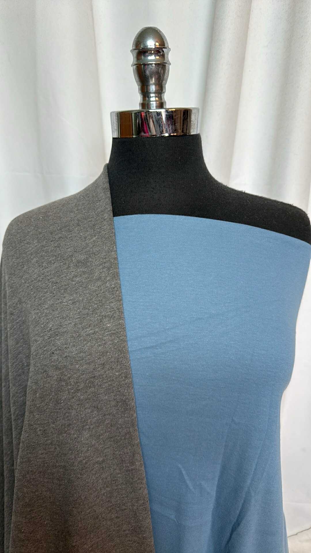 BLUEBIRD/GREY SWEATSHIRT BUNDLE : 1.5YD Bluebird Cotton Rib & 2YD Grey SF (72" Wide) : A28844