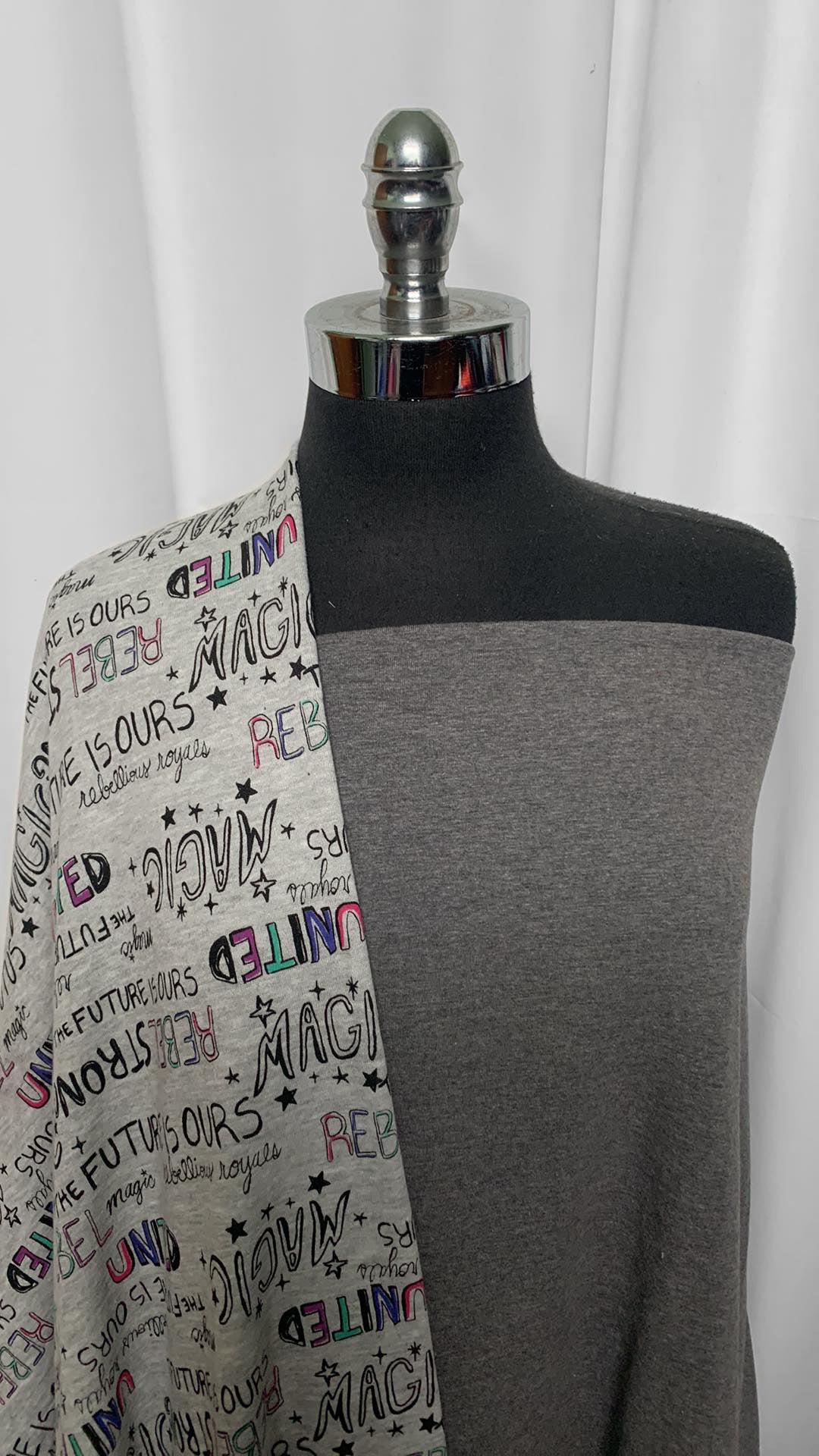 GREY/WORDS BUNDLE : 2YD Grey Words Cotton-Blend FT & 2YD Grey P/C/S Jersey : A25507