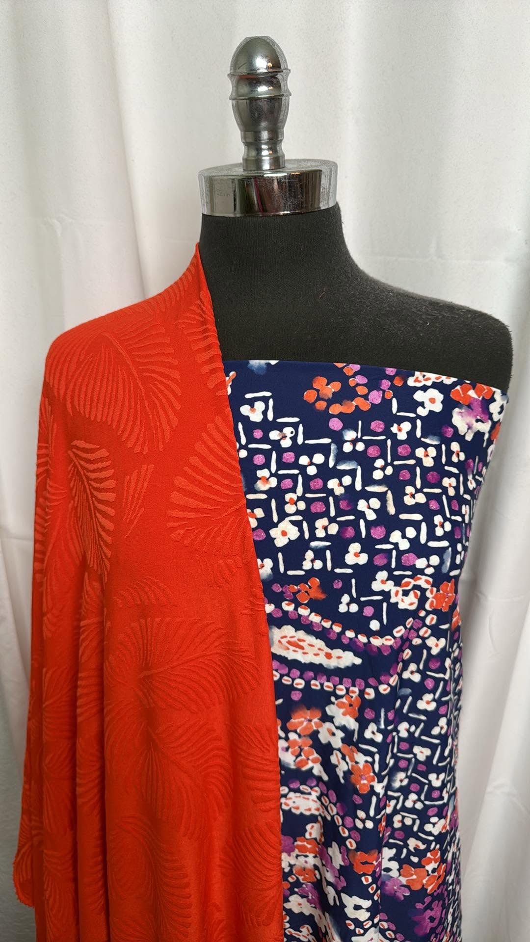 ORANGE/NAVY PAISLEY BUNDLE : 2YD Navy Paisley N/S Swim & 2.5YD Orange Jacquard N/S (52" Wide) : A30375