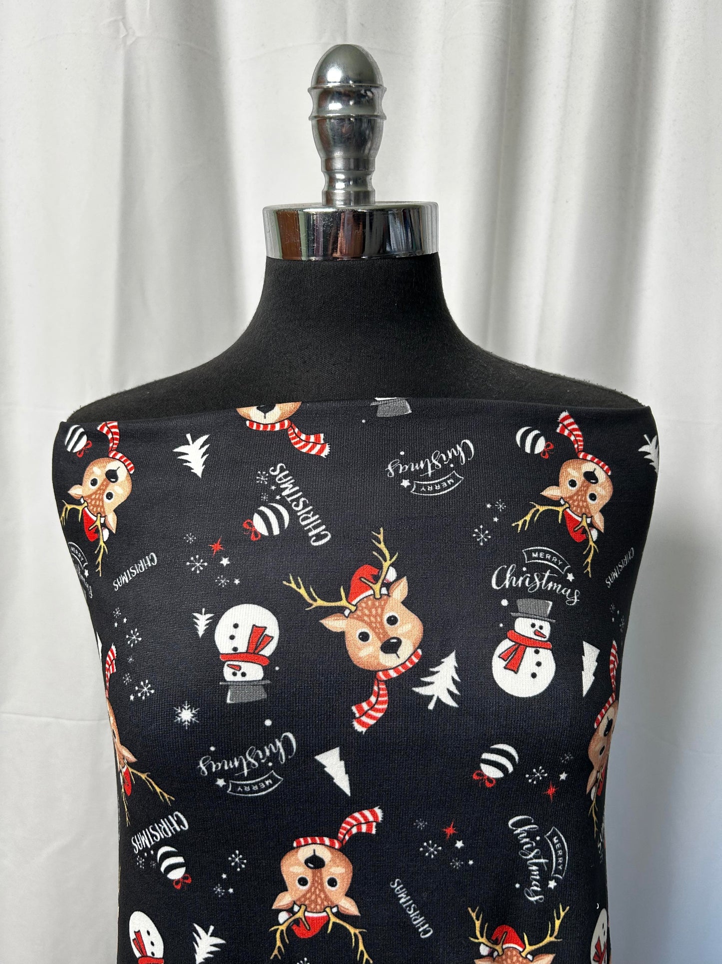 Deer/Snowmen on Black - Oakley Sweater Knit - 2 Yard Cut