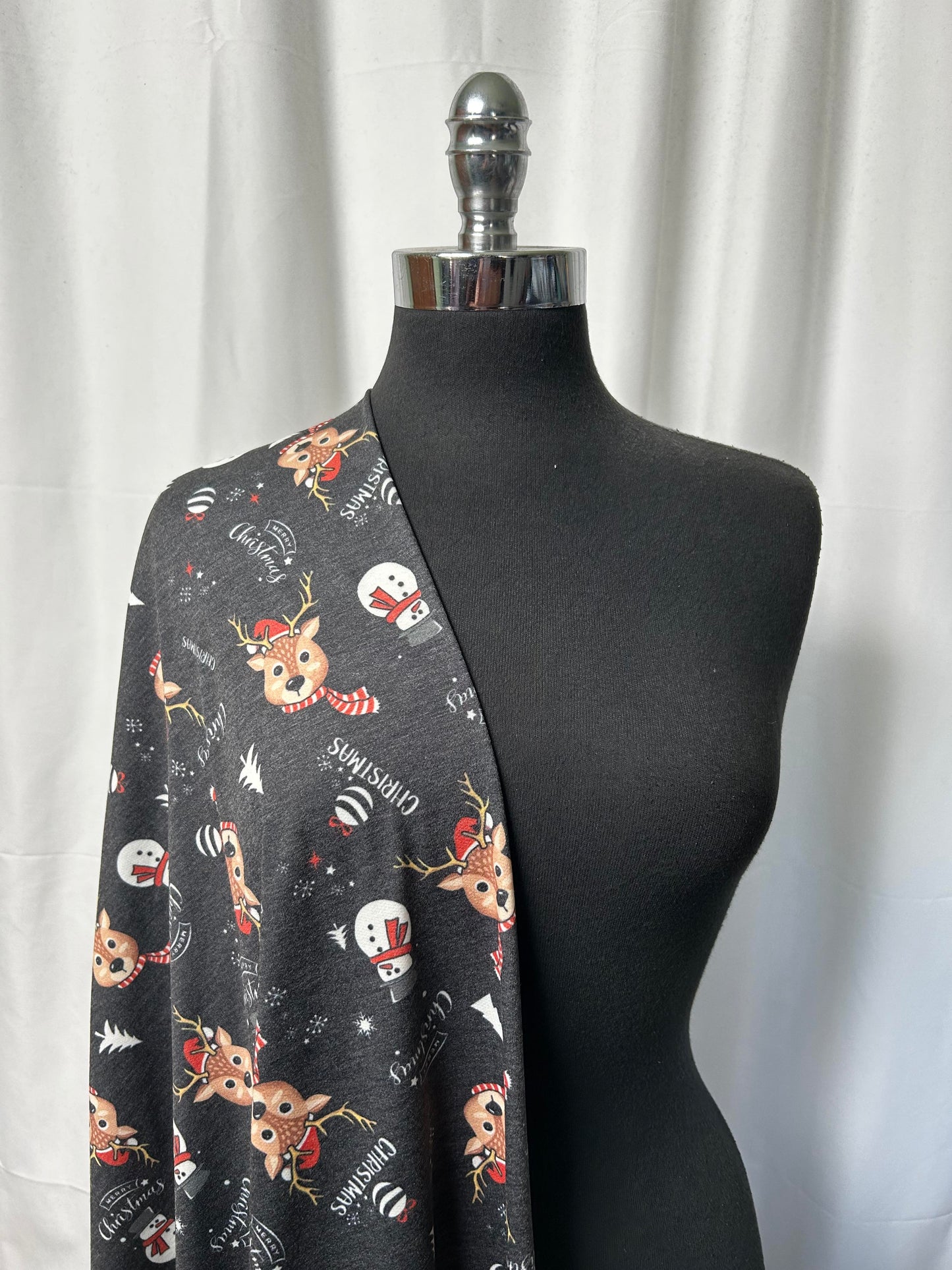 Deer/Snowmen on Black - PRS French Terry - By the Yard