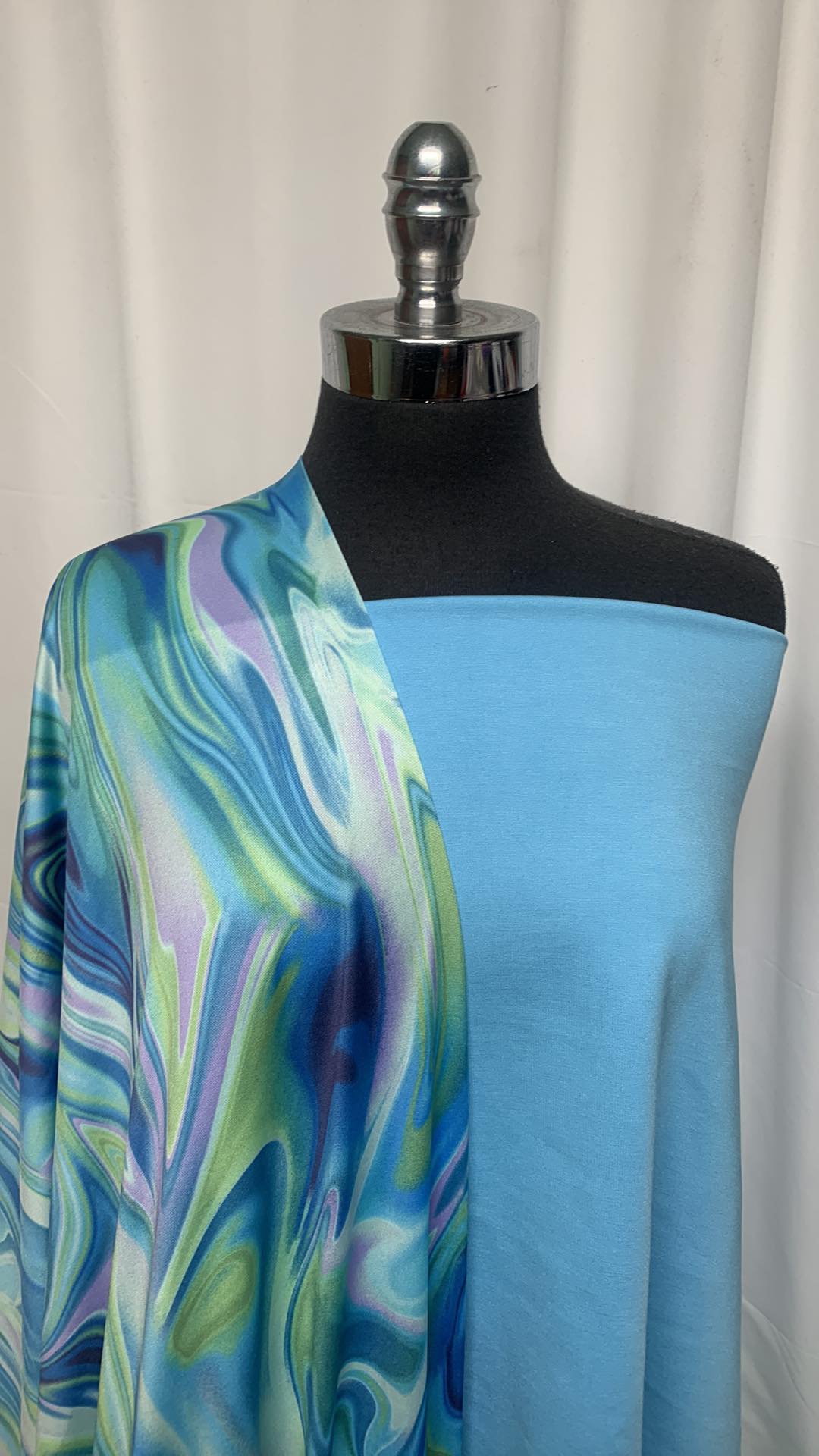 LIGHT BLUE/SWIRL BUNDLE : 2YD Light Blue Nylon Ponte & 2.5YD Blue/Green Swirl ITY : A25278