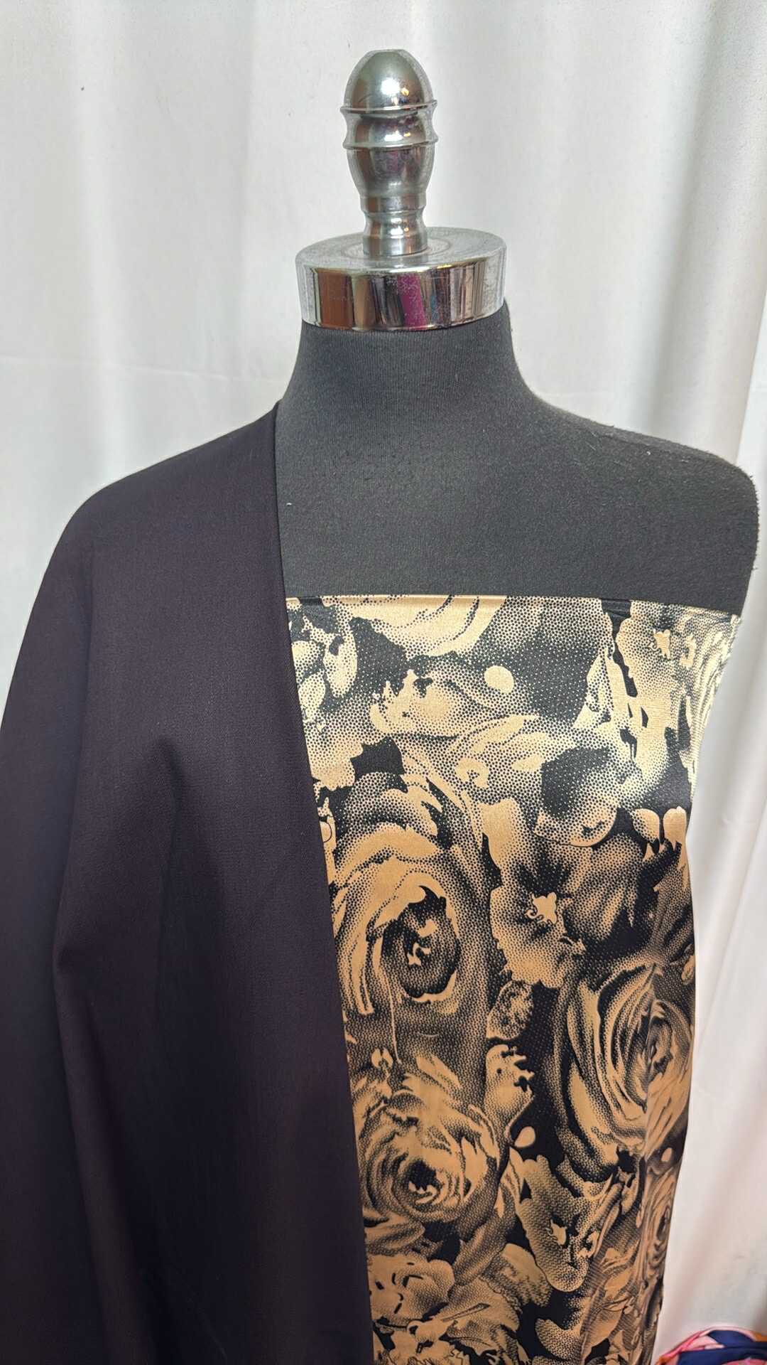 BLACK/BROWN FLORAL BUNDLE : 2YD Black/Brown Floral Satin & 3YD Black Stretch Twill : A27966