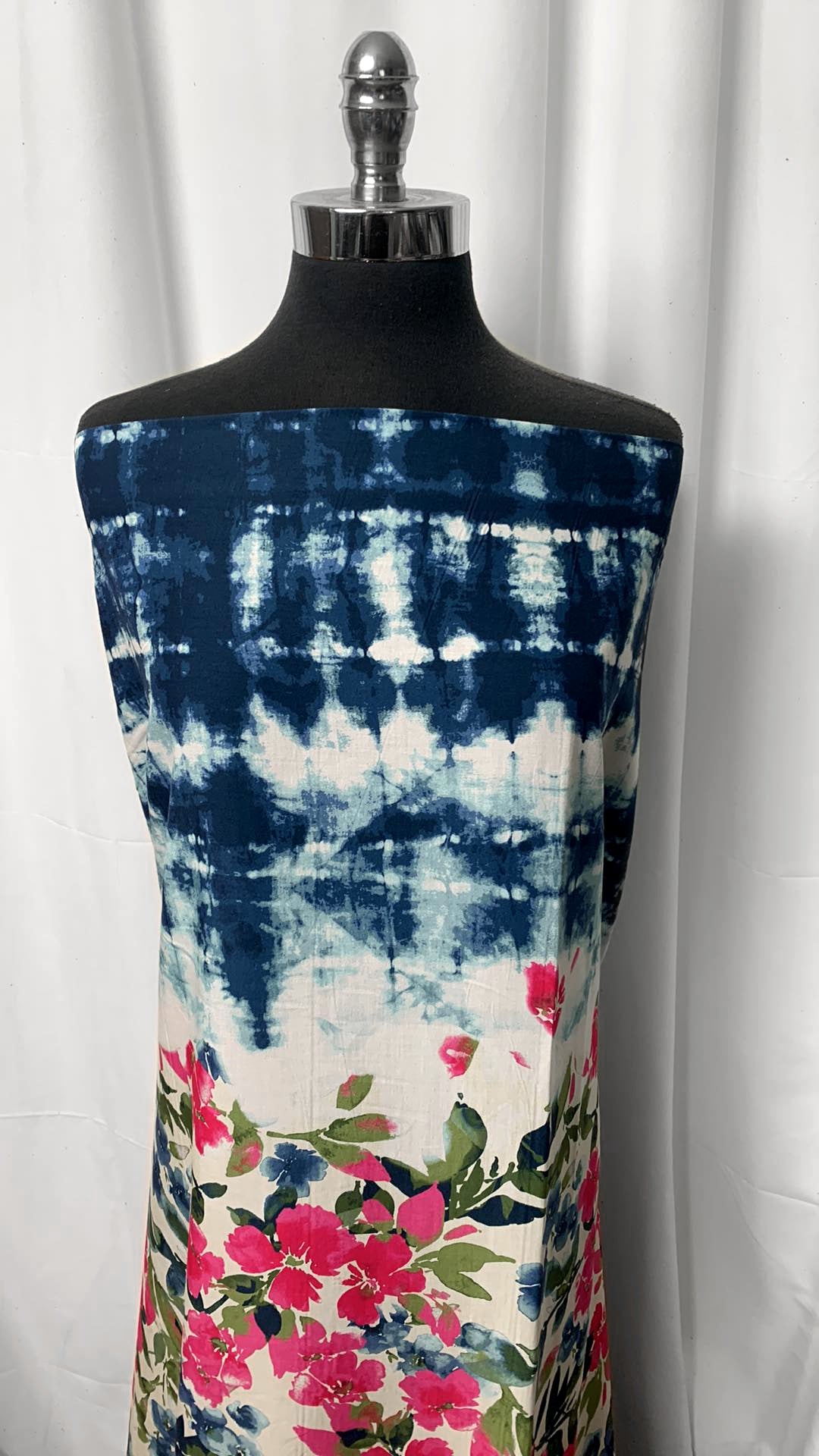 Floral/Tie Dye Single Border - Rayon Challis Woven - By the Yard