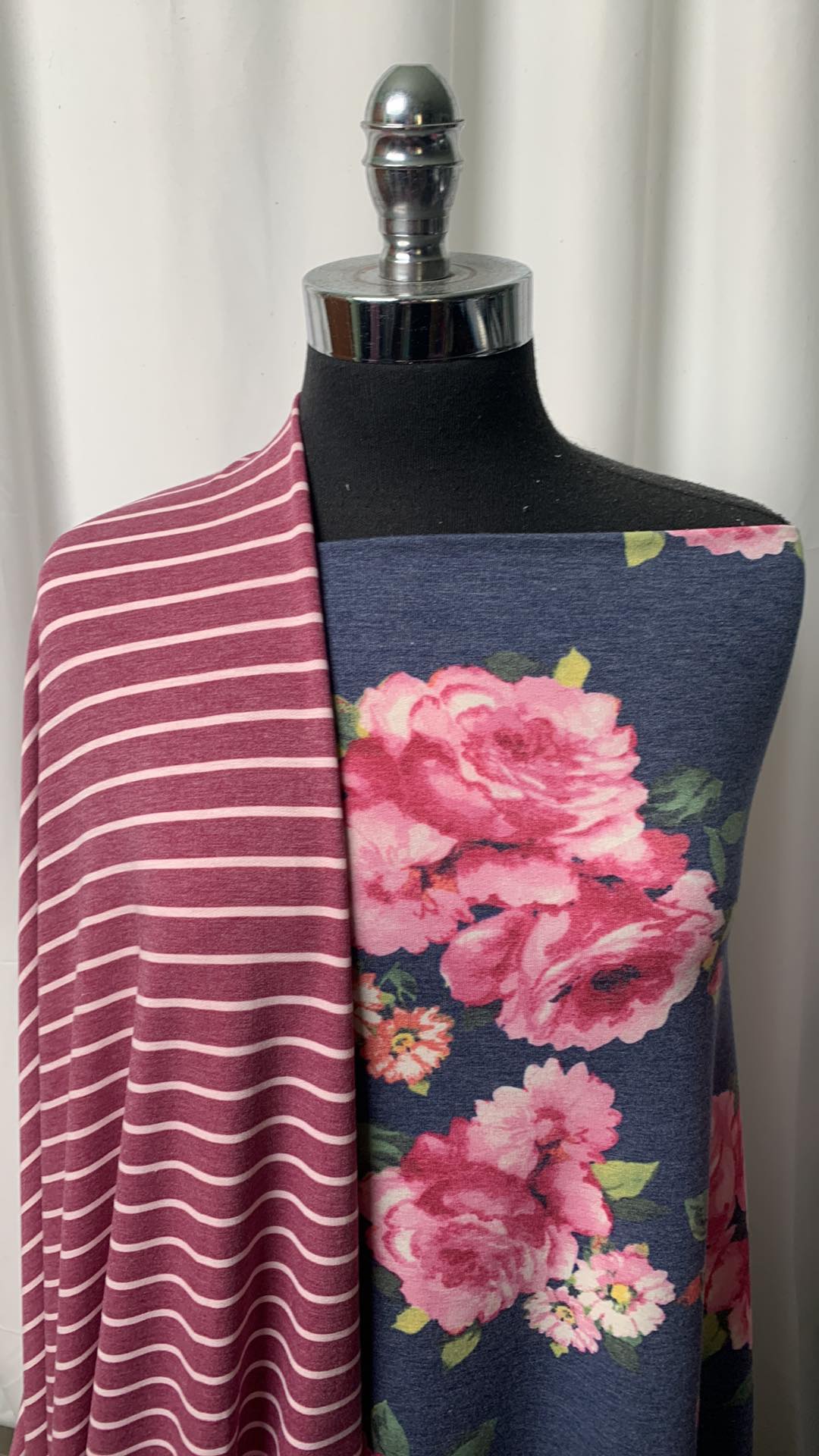 MAGENTA STRIPE/FLORAL BUNDLE : 2YD Magenta Stripe PRS FT & 2YD Navy/Pink Floral PRS FT : A1515