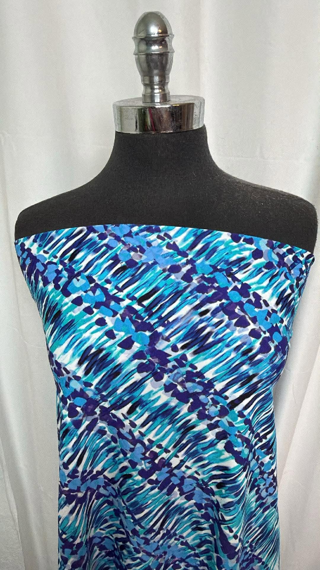 Blue Abstract Diagonal - Designer Nylon/Spandex Swim - 32" Cut