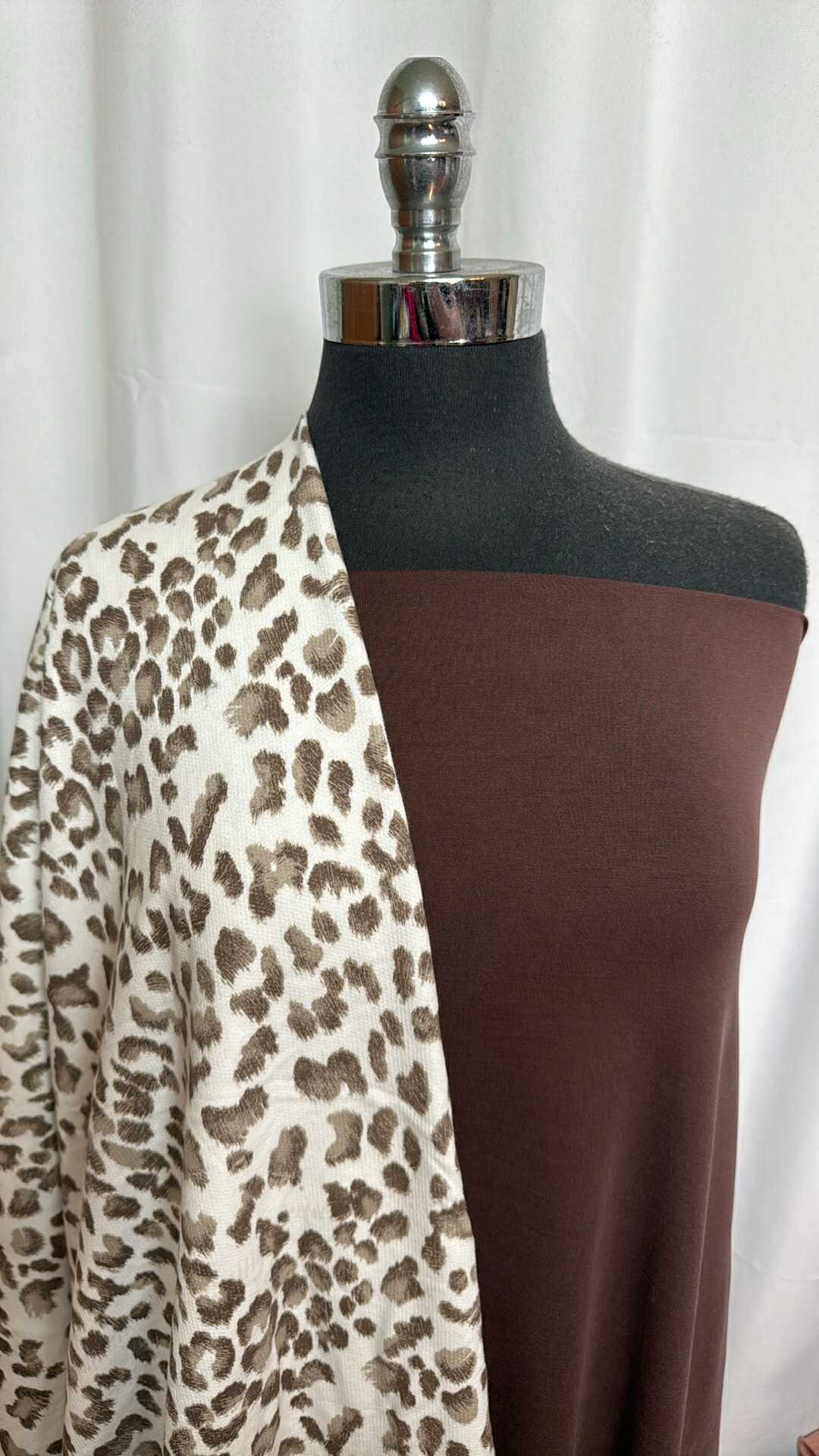 BROWN/LEOPARD BUNDLE : 2YD Brown Cotton/Modal/Spandex & 1+YD Leopard Cotton FT : A28900