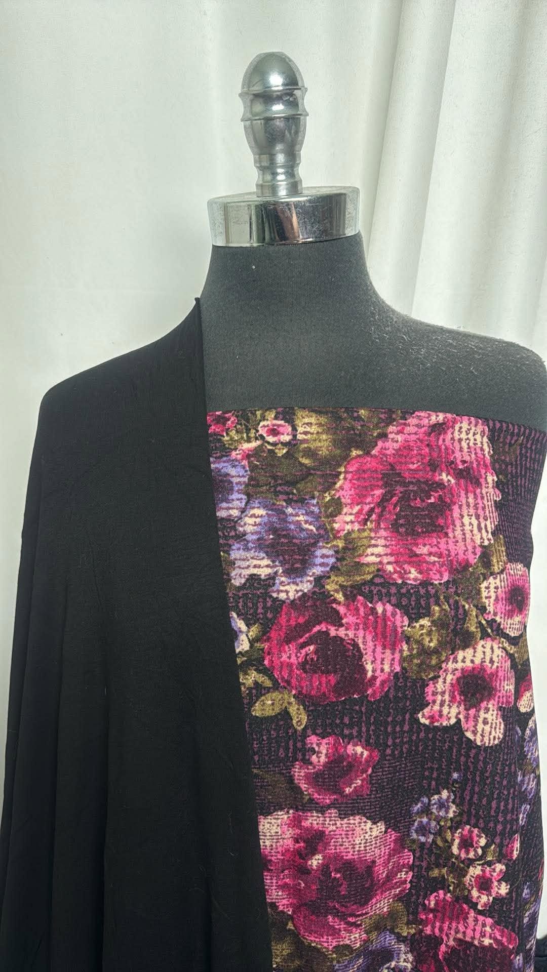 BLACK/FLORAL BUNDLE : 2YD Floral Crepe Scuba & 2YD Black Modal : A30897