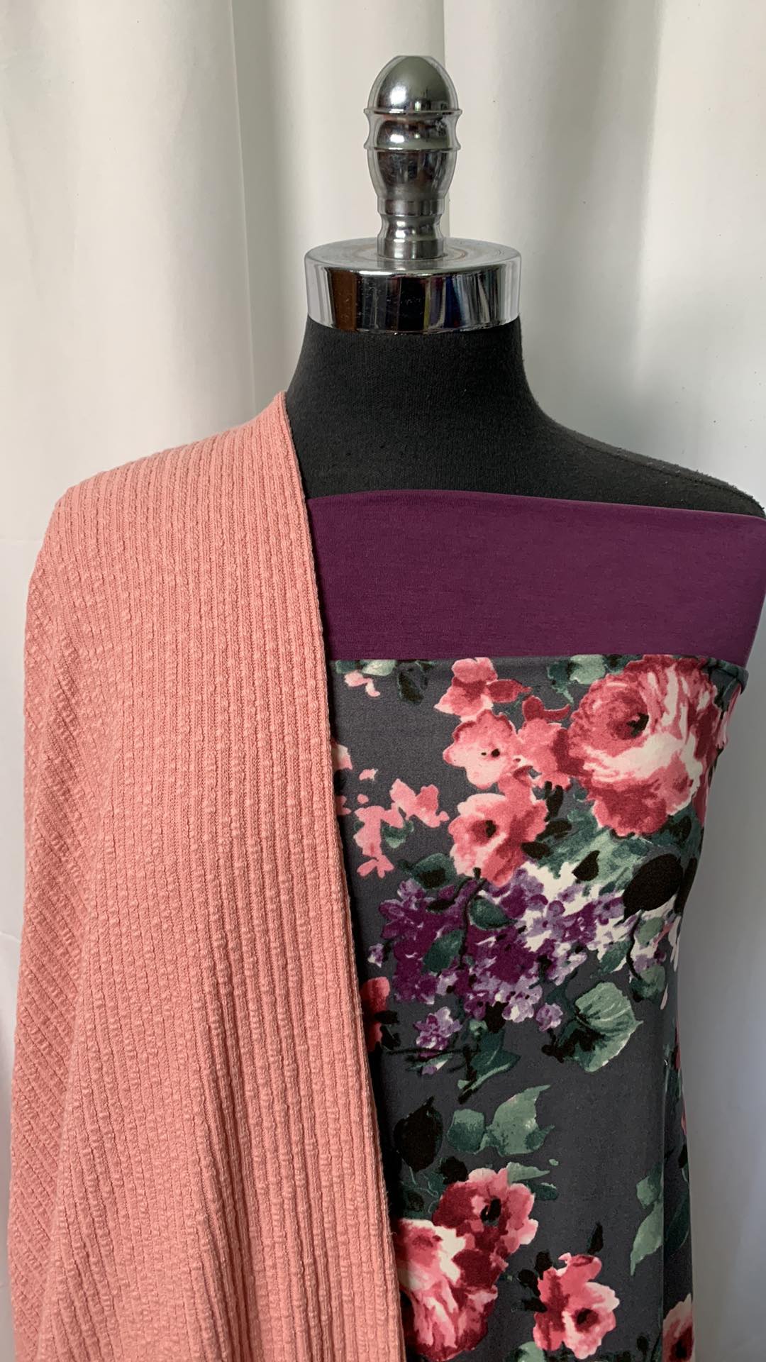 3YD Mauve Slub Cotton Rib & 3YD Charcoal Floral DBP & 3YD Eggplant Cupro : VSG001