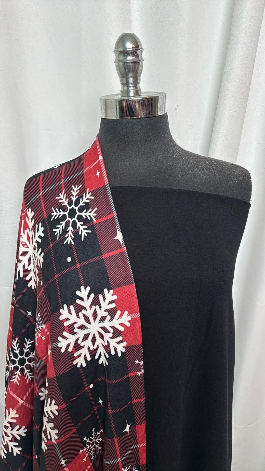 BLACK/SNOWFLAKE PLAID BUNDLE : 2YD Black Nylon Ponte & 1.5YD Snowflake Plaid Oakley SK : A30405