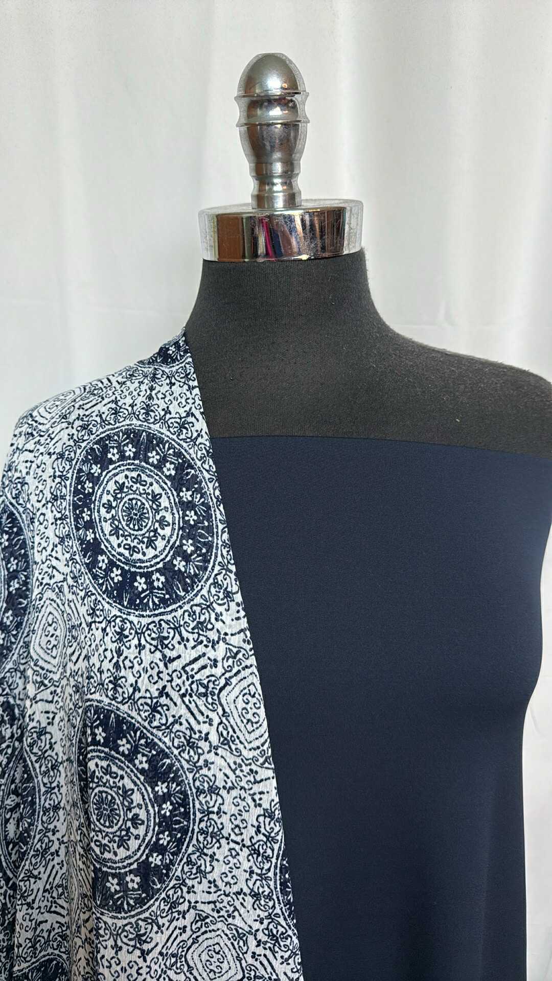 NAVY/MANDALA BUNDLE : 2YD Navy Yoga PF & 2YD Mandala Crinkle Chiffon : A29074