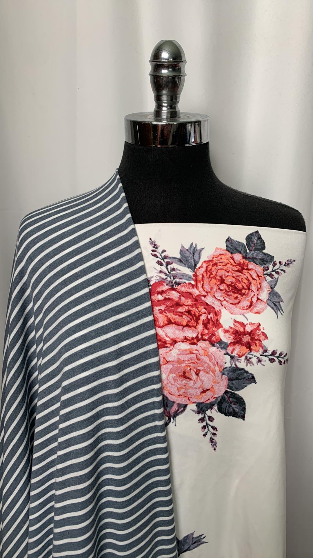 IVORY FLORAL/STRIPE BUNDLE : 2YD Ivory Floral DBP & 2YD Denim Stripe PRS FT : A2159