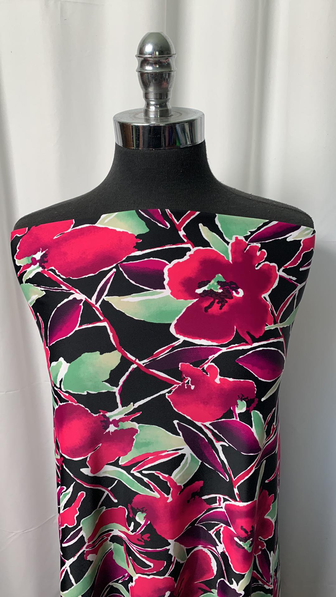 Black/Wine Floral - Nylon Spandex - 2 Yard Cut
