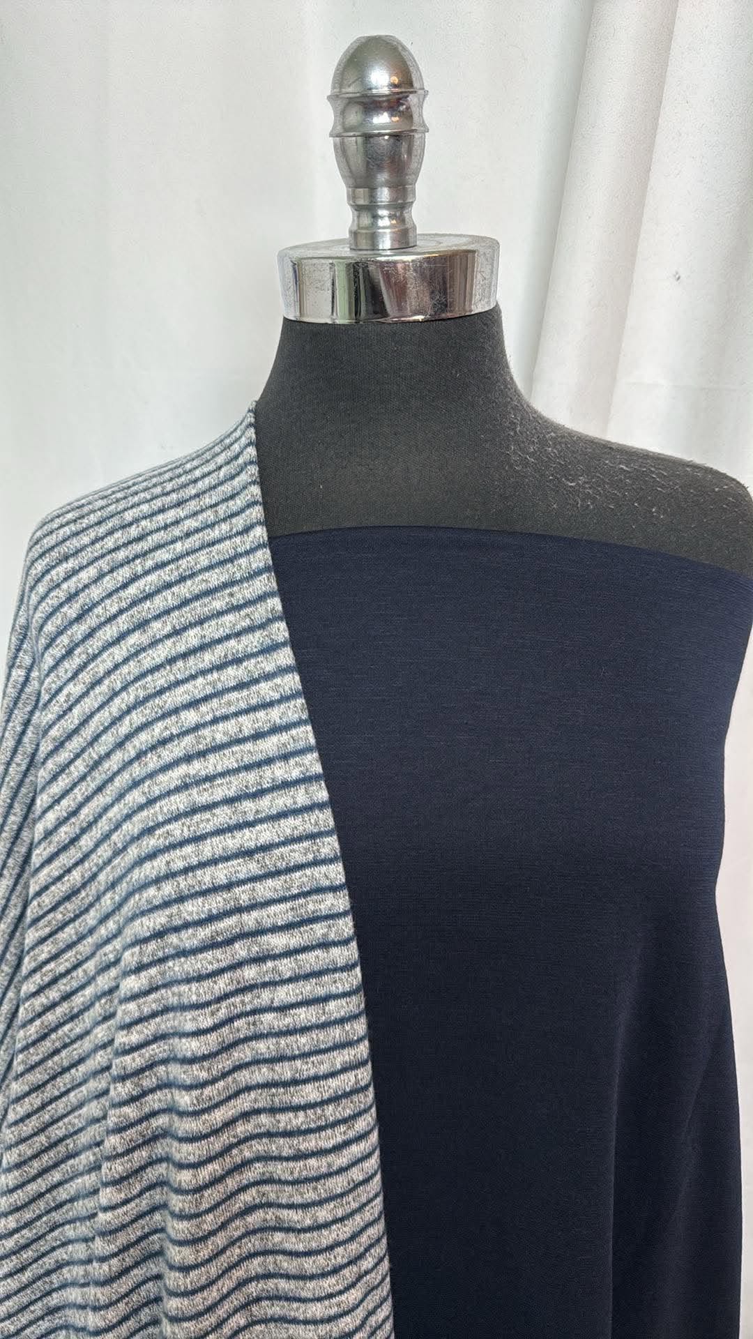 NAVY/GREY STRIPE BUNDLE : 1.5YD Navy/Grey Stripe Brushed Hacci SK & 2YD Navy Ponte : A31005