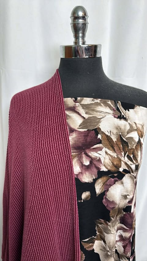 DARK FLORAL/RED URBAN RIB BUNDLE : 2YD Dark Floral Bulgari & 2YD Wine Urban Rib : A29491
