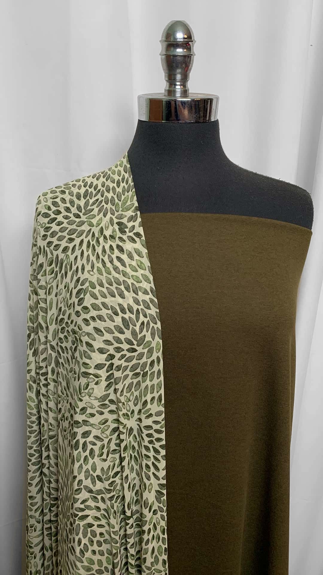 DEEP MOSS/LEAVES BUNDLE : 2YD Deep Moss Peached PF & 2YD Leaves Stretch Mesh : A26001