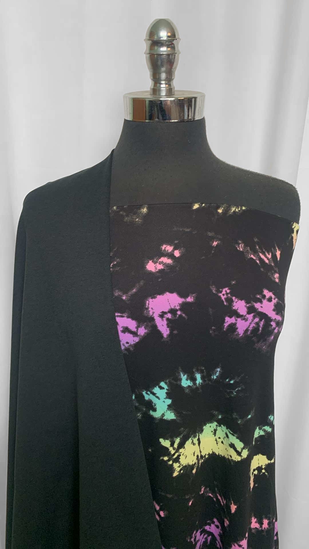 BLACK/TIE DYE BUNDLE : 1YD Black Tie Dye DBP & 30" Cut of Black 2-Tone Peached PF : A25964